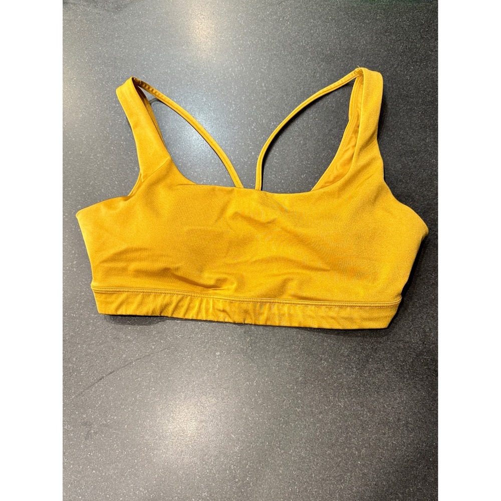 Athleta Sports Bra Women Large Mustard Yellow Excellent Strappy Back Square Neck